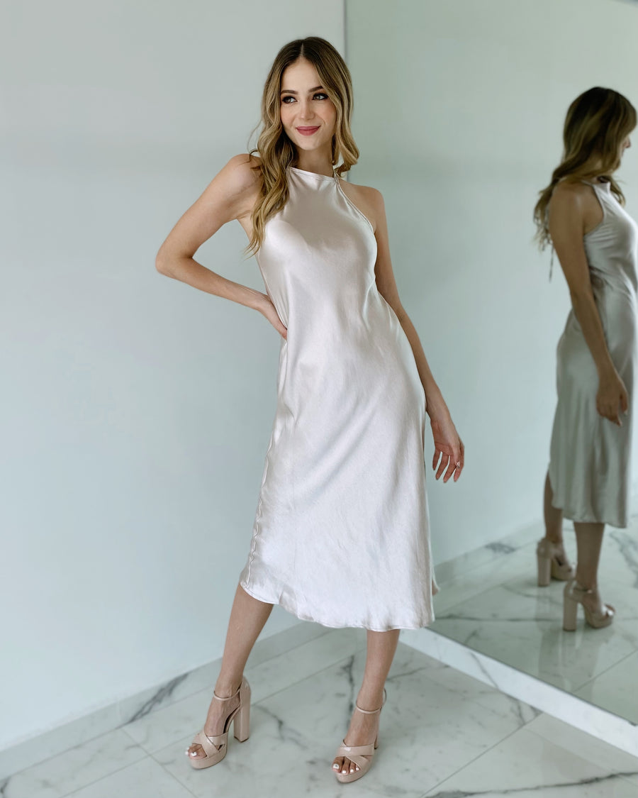 Pearl Plain Silk Midi Dress