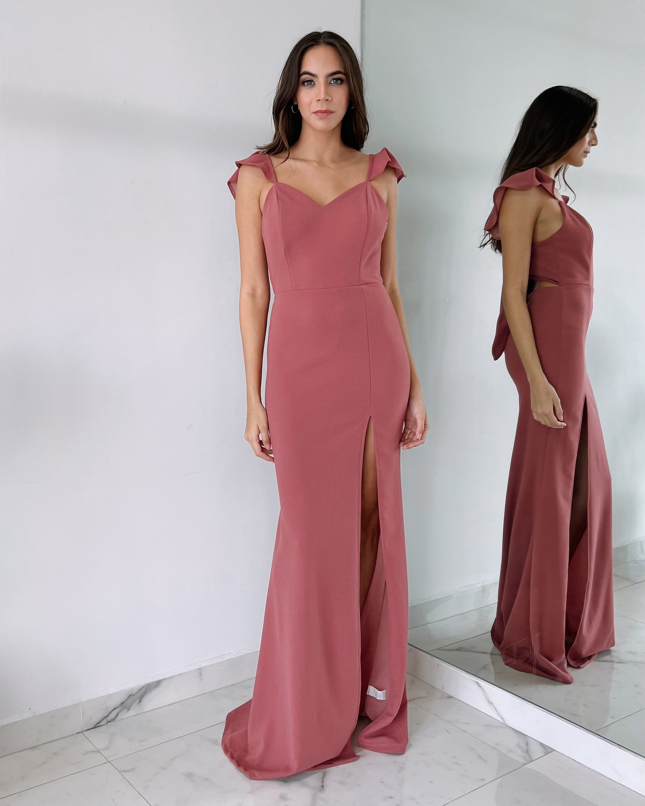 Pink Ruffle Open Leg Gown Dress S