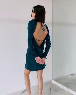 Turquoise Plain Open Back Dress