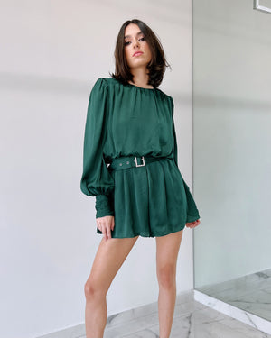 Green Satin Basic Romper