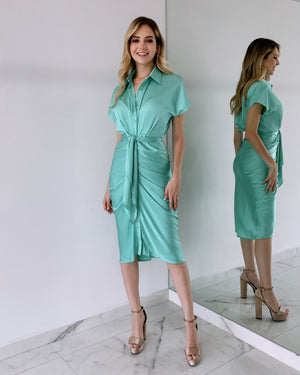 Mint Button Up Front Detail Dress