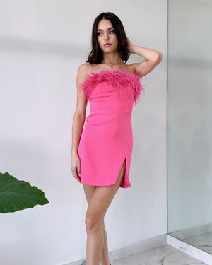 Pink Feather Short Dress