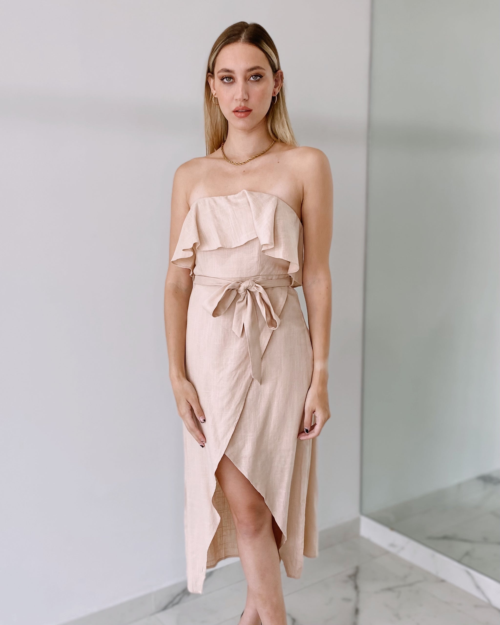 Nude Strapless Midi Dress - IKL BOUTIQUE