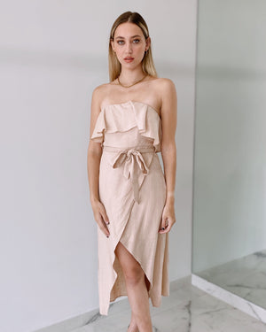 Nude Strapless Midi Dress