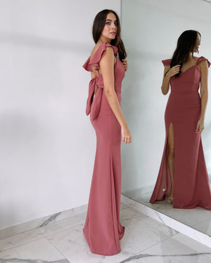 Pink Ruffle Open Leg Gown Dress