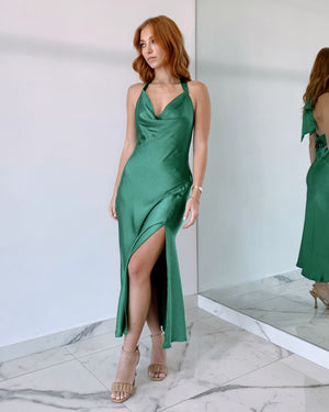 Green Silk Midi Dress