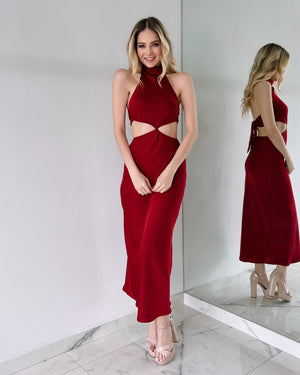 Red Open Detail Midi Dress
