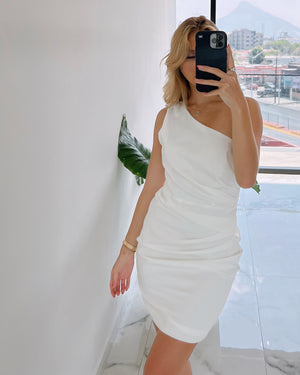 White One Shoulder Silk Dress
