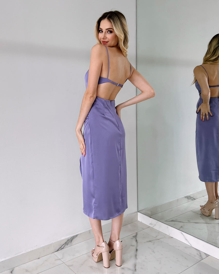 Lilac Open Back Midi Dress