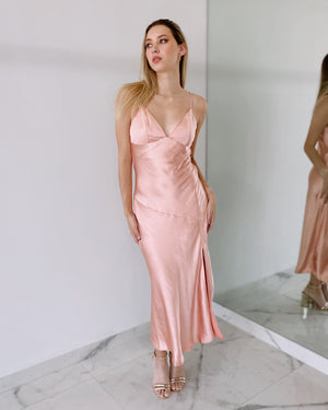 Pink Silk Midi Dress