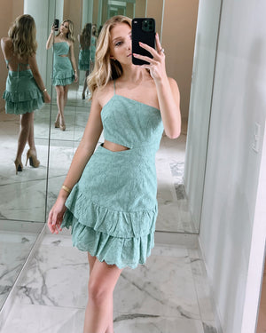 Sage Lace Open Detail Mini Dress