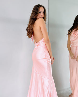 Baby Pink Bodycon Silk Gown Dress