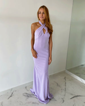 Cross V Neck Lilac Gown Dress