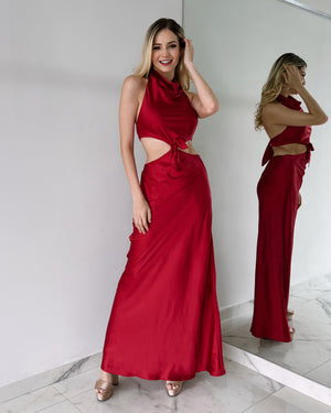 Red Open Detail Gown Dress
