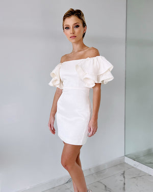 Cream Off Shoulder Mini Dress