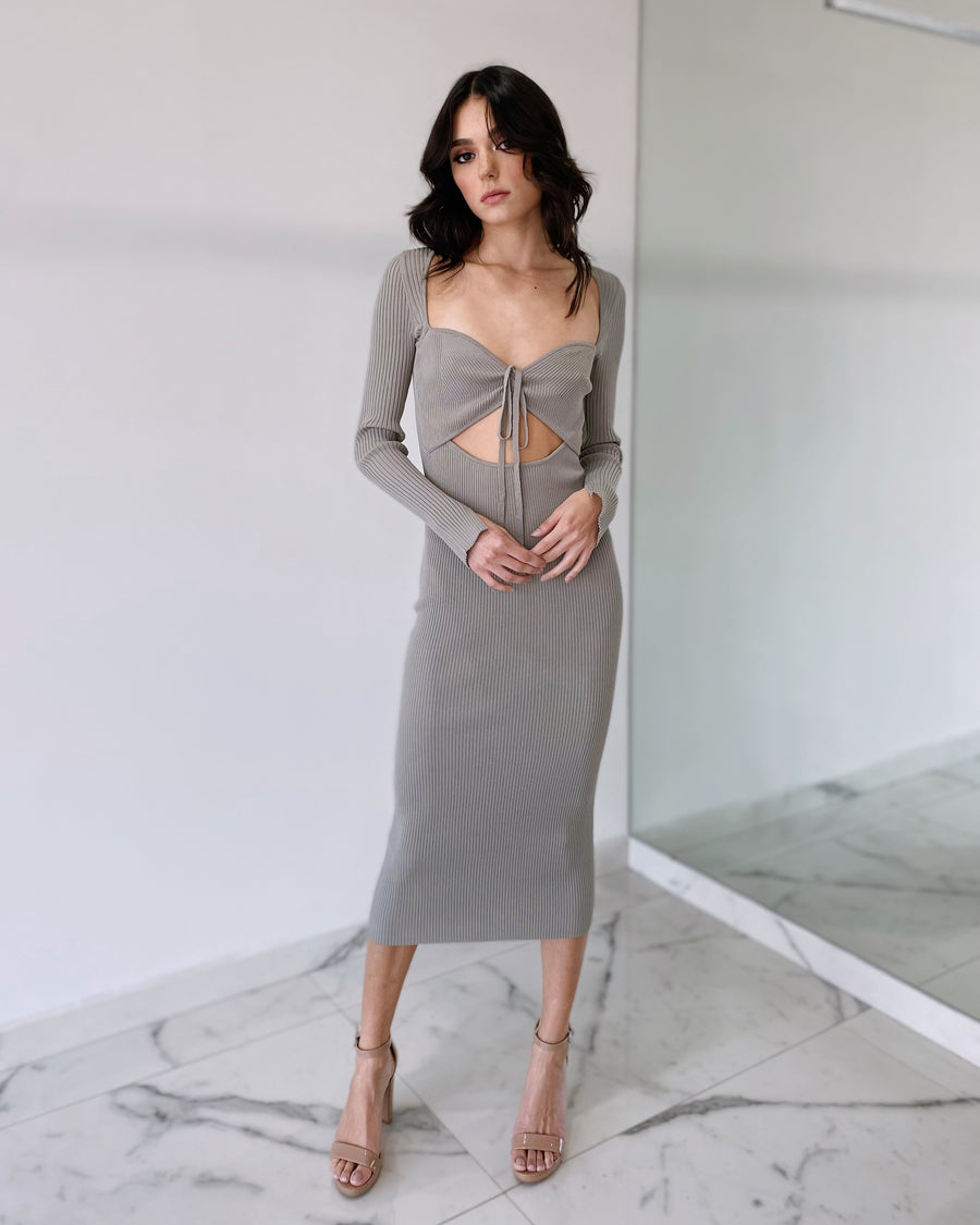 Grey Knit Midi Dress