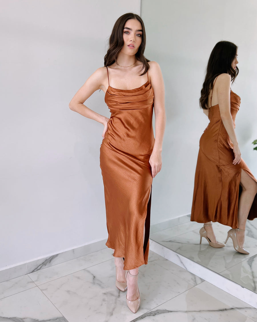 Copper Silk Midi Dress