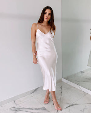 Champagne Silk Midi Dress