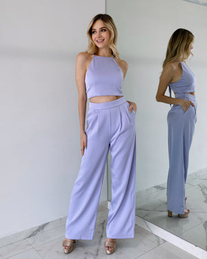 Lilac Crop top + Pant Silk Set