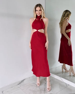 Red Open Detail Midi Dress