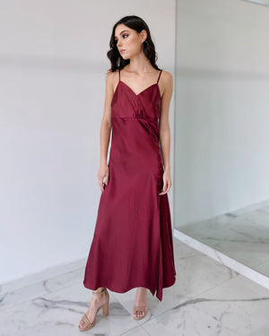 Wine Button Front Midi Dress