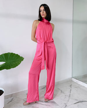 Pink Basic Silk Jumpsuit