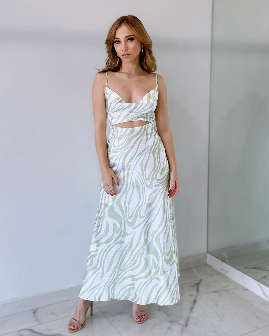 Mint Print Silk Midi Dress