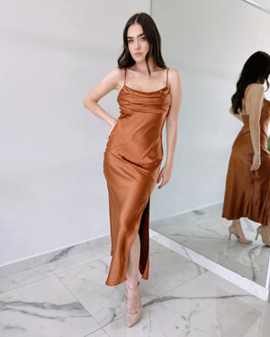 Copper Silk Midi Dress
