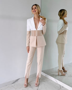 White Nude Blazer + Pant Set