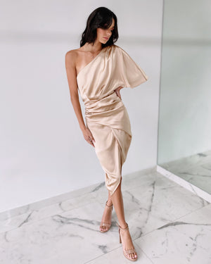 Champagne One Shoulder Silk Dress