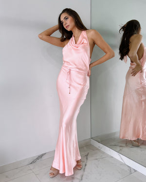 Baby Pink Bodycon Silk Gown Dress