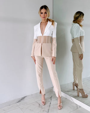 White Nude Blazer + Pant Set