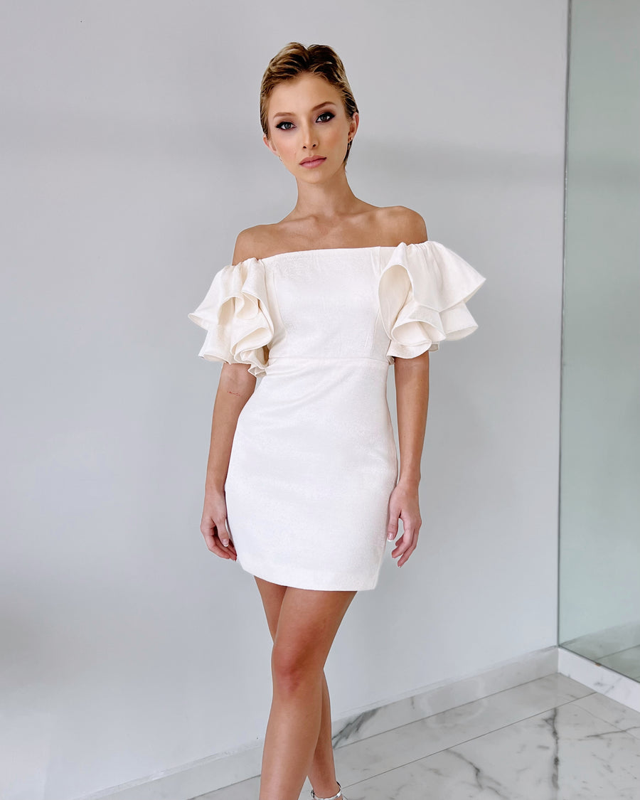 Cream Off Shoulder Mini Dress