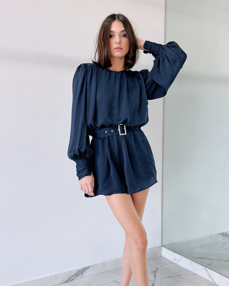 Blue Satin Basic Romper