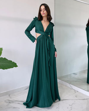 Forest Green V Neck Gown Dress