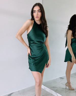 Forest Green Short Silk Mini Dress