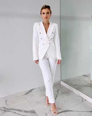 White Pearl Blazer + Pant Set