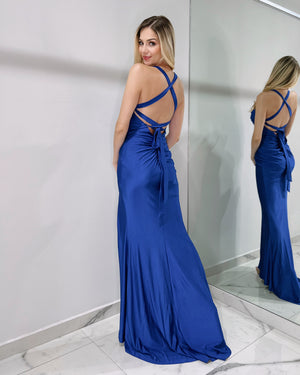 Electric Blue Open Back Gown Dress