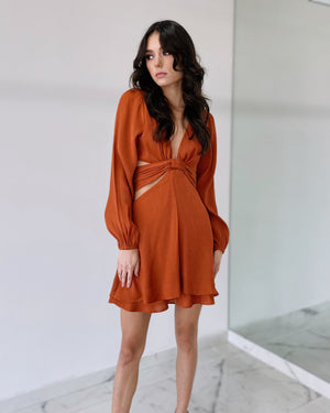 Camel V Neck Dress