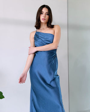 Blue Open Detail Silk Midi Dress