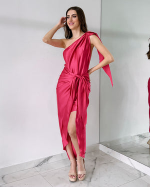 Hot Pink Open Back Midi Dress