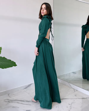 Forest Green V Neck Gown Dress