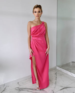 Hot Pink One Shoulder Ring Dress