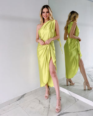 Lime Green Open Back Midi Dress