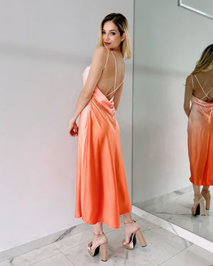 Orange Silk Open Back Midi Dress