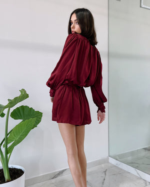 Wine Satin Basic Romper