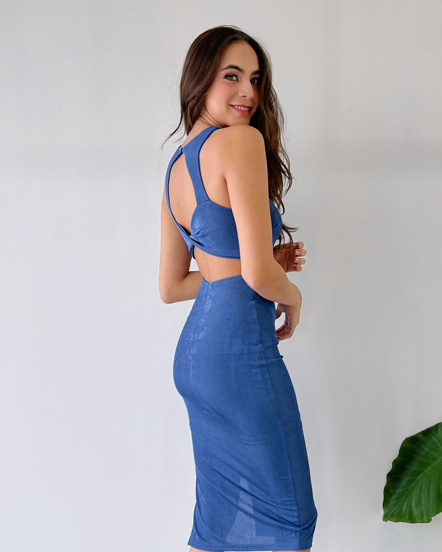 Blue Open Back Midi Dress