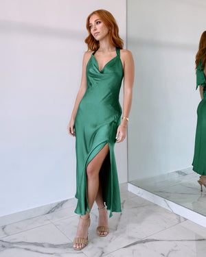 Green Silk Midi Dress