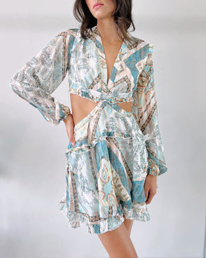 Blue Print V Neck Romper