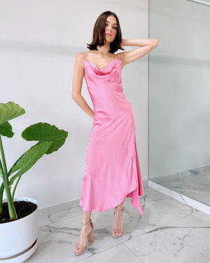 Pink Basic Silk Midi Dress